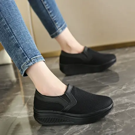 老北京布鞋女春夏软底黑色运动鞋一脚蹬妈妈摇摇鞋厚底工作鞋大码商品大图