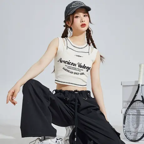 唐狮夏季新款女背心假两件潮酷辣妹时尚内搭上衣外穿遮副乳G图片