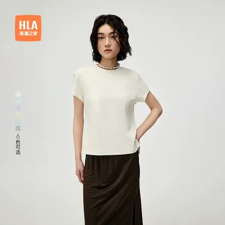 HLA/海澜之家时尚黑色圆领直筒短袖T恤25春夏新弹力针织上衣女装商品大图