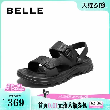 百丽男鞋真牛皮凉拖两穿沙滩鞋男士新款户外休闲爸爸鞋子L6004BL5商品大图