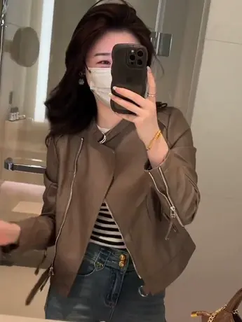 修身显瘦机车皮衣女春秋2023新款韩版百搭小外套长袖短款皮夹克潮商品大图