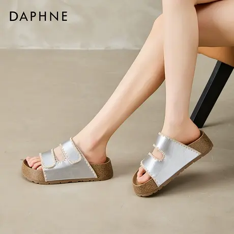 Daphne/达芙妮女明星同款外穿时尚搭扣厚底复古勃肯拖鞋沙滩凉鞋图片