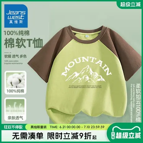 真维斯童装男童短袖t恤儿童夏款纯棉运动半袖男孩山系撞色体恤衫商品大图