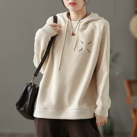 dza 纯色羊羔绒连帽卫衣外套女秋冬内搭上衣宽松短款加绒加厚长袖商品大图