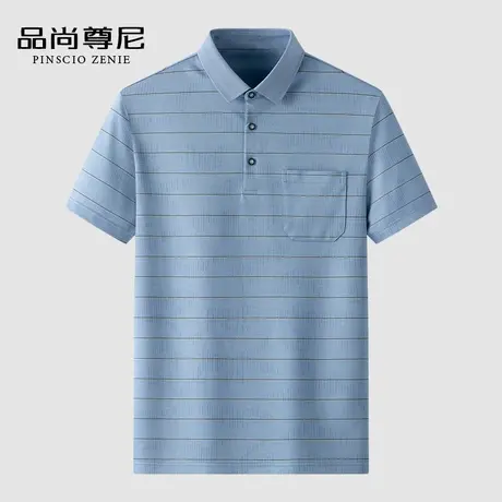 【亲肤透气】丝光棉满身印花色织条纹爸爸短袖T恤夏季中老年男装商品大图