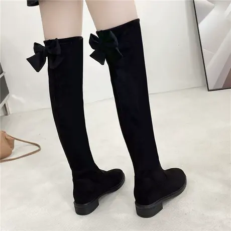 高筒靴过膝靴长筒靴女秋冬复古长靴女2023新款靴子瘦腿弹力瘦瘦靴商品大图