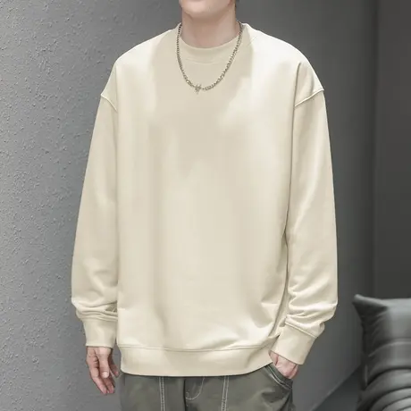 350g重磅男士卫衣摇粒绒圆领秋冬款加绒加厚纯色长袖t恤无帽上衣图片