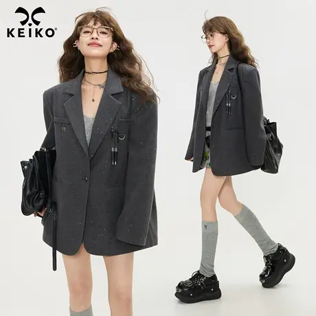 KEIKO 高级感廓形灰色西装外套25新款通勤休闲松弛宽肩小西服套装商品大图