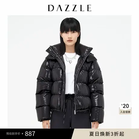 DAZZLE地素奥莱 黑色连帽休闲廓形短款羽绒服女2D4K91A图片