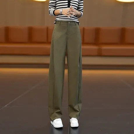 拉夏贝尔时尚潮流工装裤女2025秋新款高腰宽松遮肉直筒休闲阔腿裤商品大图