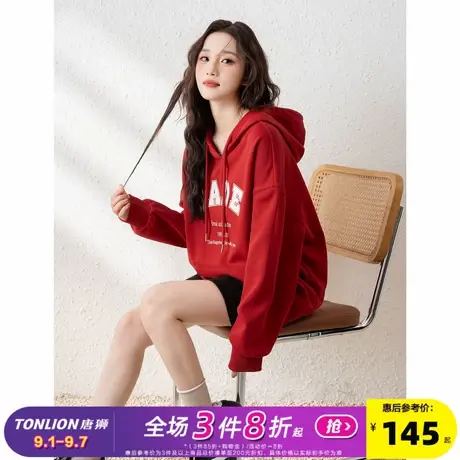 唐狮2024早秋新款连帽卫衣女针织大字母长袖卫衣时尚潮流套头衫图片