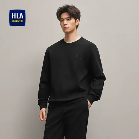 HLA/海澜之家简约刺绣卫衣25秋季新款保暖简约纯色圆领套头上衣男商品大图