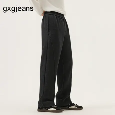 gxg.jeans男装 黑灰铆钉设计简约宽松休闲长裤男裤厚款 25冬新品商品大图