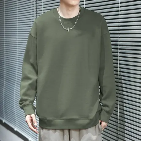 350g重磅卫衣男春秋款潮流百搭长袖t恤圆领套头无帽衫纯色上衣服商品大图