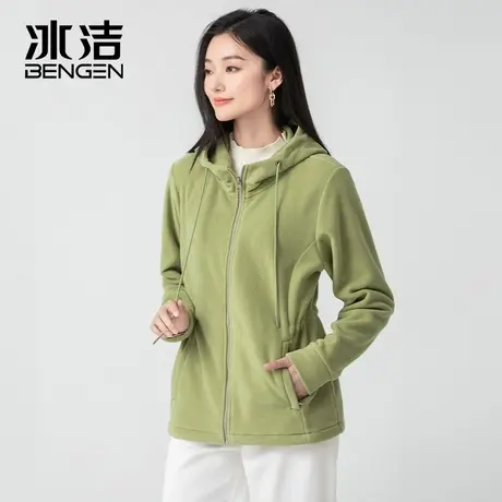 冰洁开衫卫衣女2023秋冬季休闲纯色简约防寒保暖连帽外套上衣HKYR商品大图