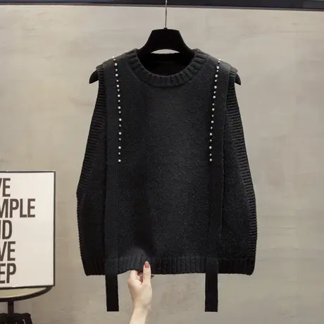 圆领钉珠针织马甲背心女2023秋装新款宽松外穿马夹叠穿毛衣坎肩潮商品大图