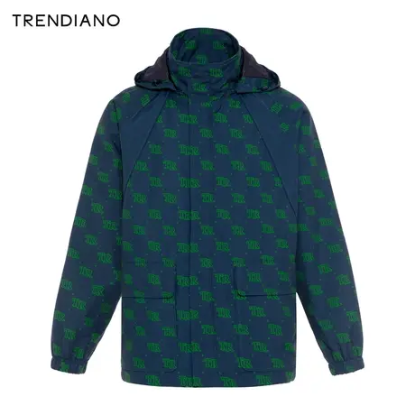 TRENDIANO官方撞色字母时尚夹棉宽松连帽外套男潮2023新款冬季图片