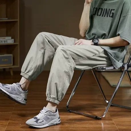 唐狮春秋潮牌休闲裤男士简约显瘦直筒长裤宽松裤子男九分裤商品大图