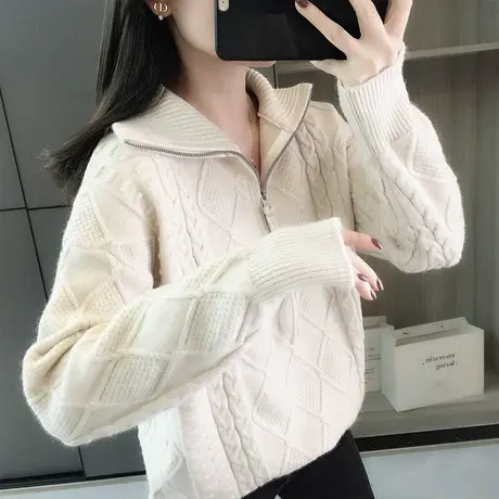 2023秋冬季新款休闲高领套头毛衣针织衫复古麻花打底衫洋气外穿商品大图