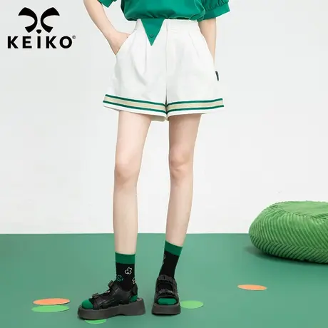 条纹织带饰白色休闲短裤女纯棉2022夏季新款宽松显瘦阔腿裤子潮商品大图