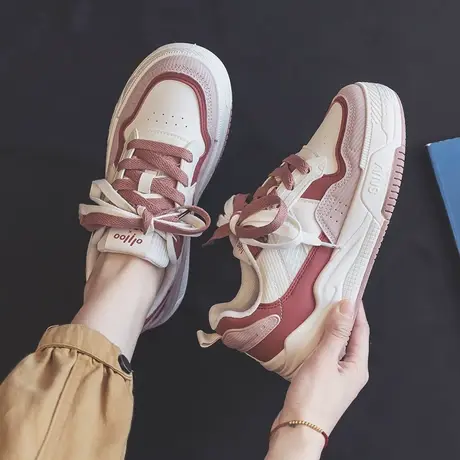小白鞋女鞋2023新款夏季草莓熊粉色鞋子春秋百搭休闲厚底运动板鞋图片