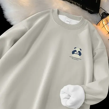 450g重磅小熊卫衣男秋冬款长袖t恤摇粒绒保暖宽松套头无帽上衣服图片