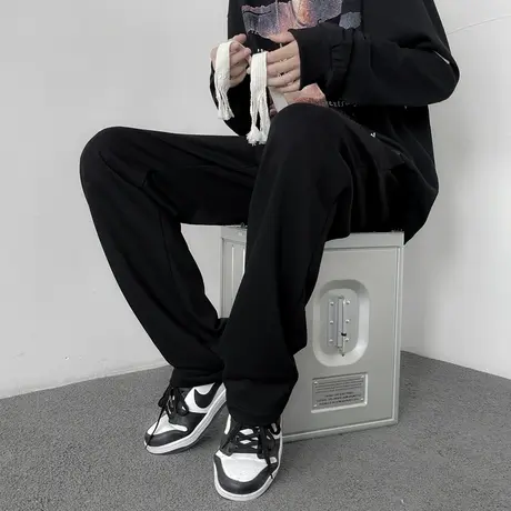 裤子男款秋季宽松垂感直筒裤秋冬潮牌休闲长裤新款黑色运动裤卫裤图片