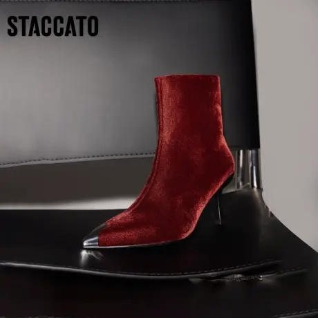 思加图冬季新款复古短靴细高跟黑色时装靴瘦瘦靴女靴S2303DD3图片