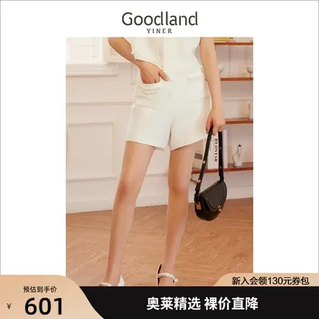 【名媛小香风】音儿美地女装2023夏新款进口面料休闲高腰直筒短裤商品大图