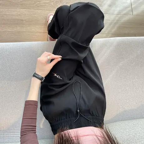 美式直筒工装裤女春秋季2024新款显瘦复古束脚阔腿抽绳束脚运动裤商品大图