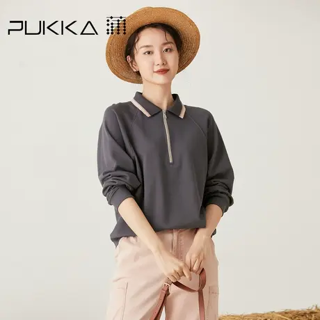 蒲PUKKA 女装棉质卫衣秋季新款运动休闲撞色套头衫商场同款图片