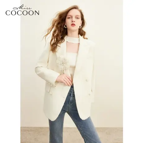 MISSCOCOON非正式学院风2023冬装新款女装提花肌理西装外套商品大图