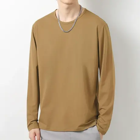 莫代尔长袖t恤男修身秋季小衫纯色圆领上衣服潮流内搭打底衫体恤商品大图
