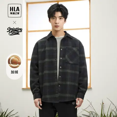 【加绒】HLA/海澜之家SPRINTING SMILE系列长袖衬衫23秋冬衬衣男商品大图