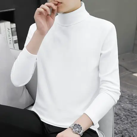 300g重磅德绒长袖t恤男秋冬打底衫高领纯色白色小衫双面绒秋衣服商品大图