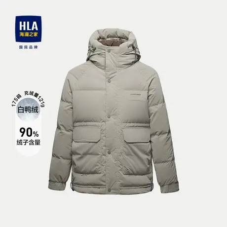 HLA/海澜之家保暖鸭绒羽绒服2023秋冬新款抽绳连帽条纹挺括外套男图片