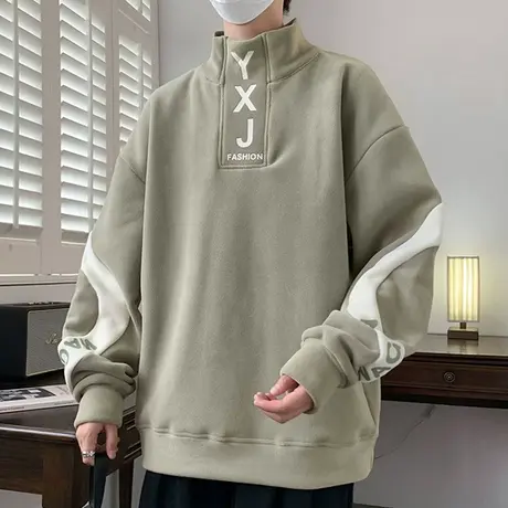 奥粒绒卫衣男秋冬款宽松休闲美式半高领打底衫加绒加厚青少年外套商品大图
