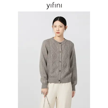 Yifini/易菲立体提花宽松多色毛织外套女春秋新款针织开衫商品大图