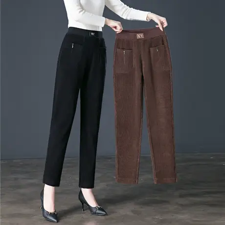 灯芯绒女裤2023新款秋冬高腰宽松直筒休闲裤中老年妈妈裤大码裤子商品大图