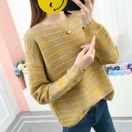 毛衣女2024年新款韩版花纱一字领长袖套头打底衫针织衫上衣罩衫图片