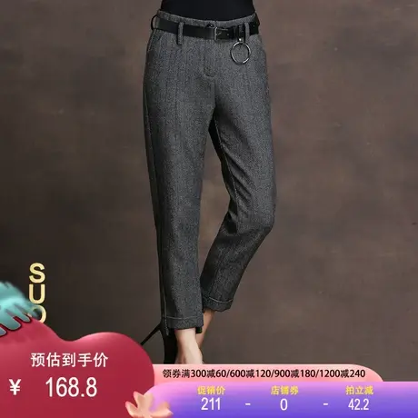 韩版羊毛呢哈伦裤小脚裤秋冬休闲裤大码九分裤加厚毛呢裤高腰裤女商品大图