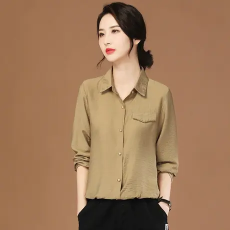 韩潮袭人文艺休闲长袖纯色衬衣2024春新款女士衬衫设计感小众图片