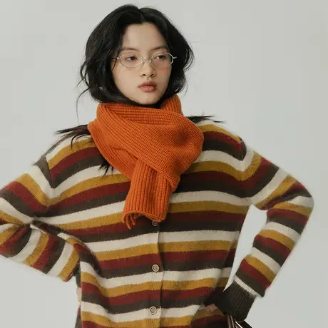 omont蛋挞家 条纹羊毛毛衣外套女秋冬新款复古宽松软糯糯针织开衫图片