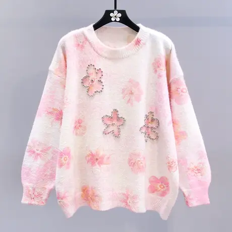 重工水钻提花毛衣女秋冬2023新款小清新宽松温柔软糯长袖针织衫图片