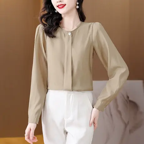 丝面衬衣女春秋季2023年新款独特上衣超好看减龄衬衫宽松遮肉小衫图片