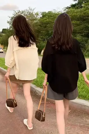 木耳边五分袖衬衫女2023年夏季新款设计感小众别致时尚百搭上衣潮商品大图