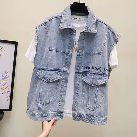 牛仔马甲2023夏季新款韩版宽松港风茧形大版字母无袖坎肩外套女潮商品大图