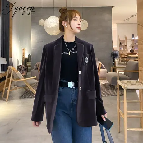 金丝绒小西装外套女春季宽松显瘦小众时髦百搭复古洋气休闲小西服图片