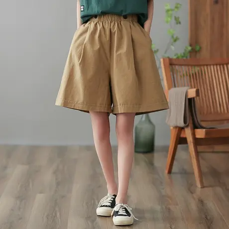dza 高腰显瘦短款阔腿裤女2023夏季纯棉休闲裤子宽松百搭五分短裤图片
