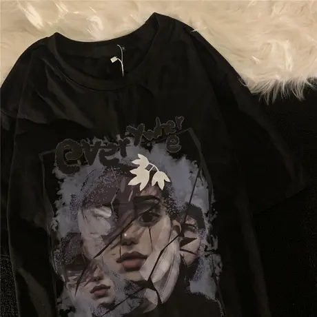 纯棉大码国潮复古t恤短袖女夏季2021年美式欧美hiphop炸街上衣ins商品大图